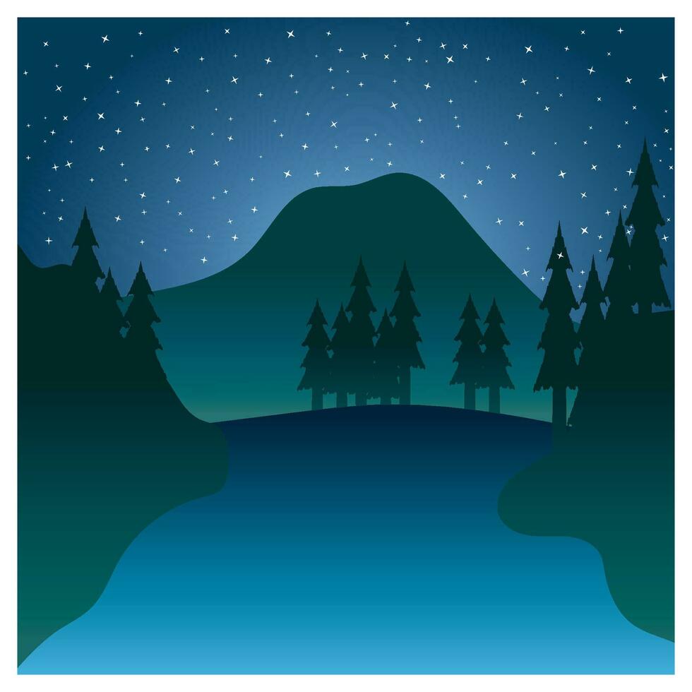 Beautiful landscape of mountains pine trees and moon vector