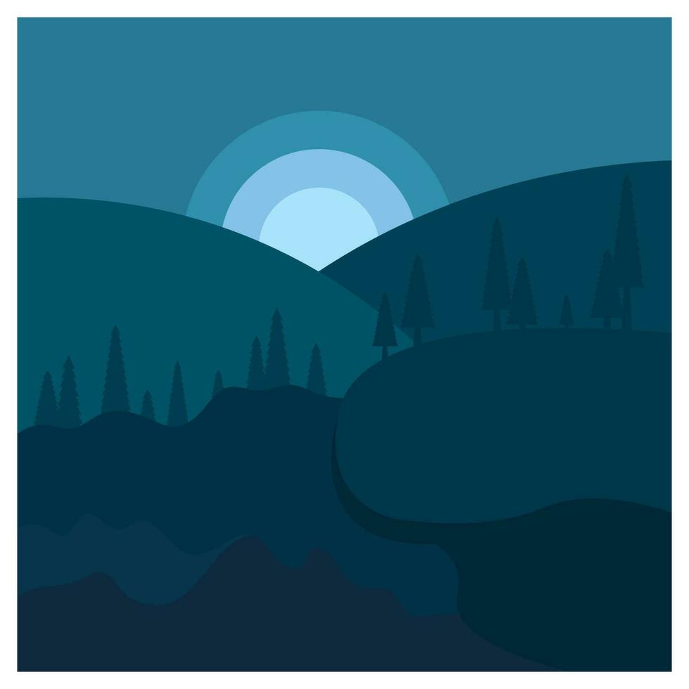 Beautiful landscape of mountains pine trees and moon vector