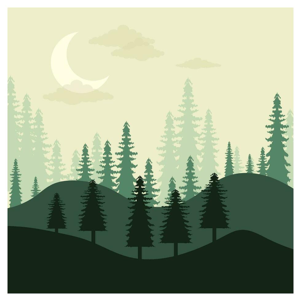 Beautiful landscape of mountains pine trees and moon vector