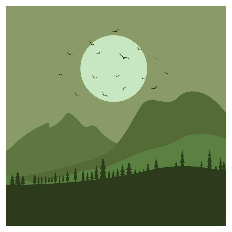 Beautiful landscape of mountains pine trees and moon vector
