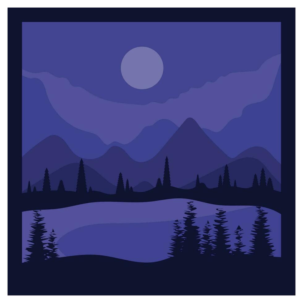 Beautiful landscape of mountains pine trees and moon vector