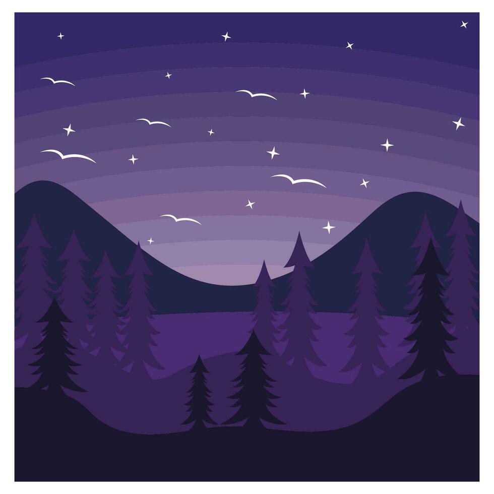Beautiful landscape of mountains pine trees and moon vector