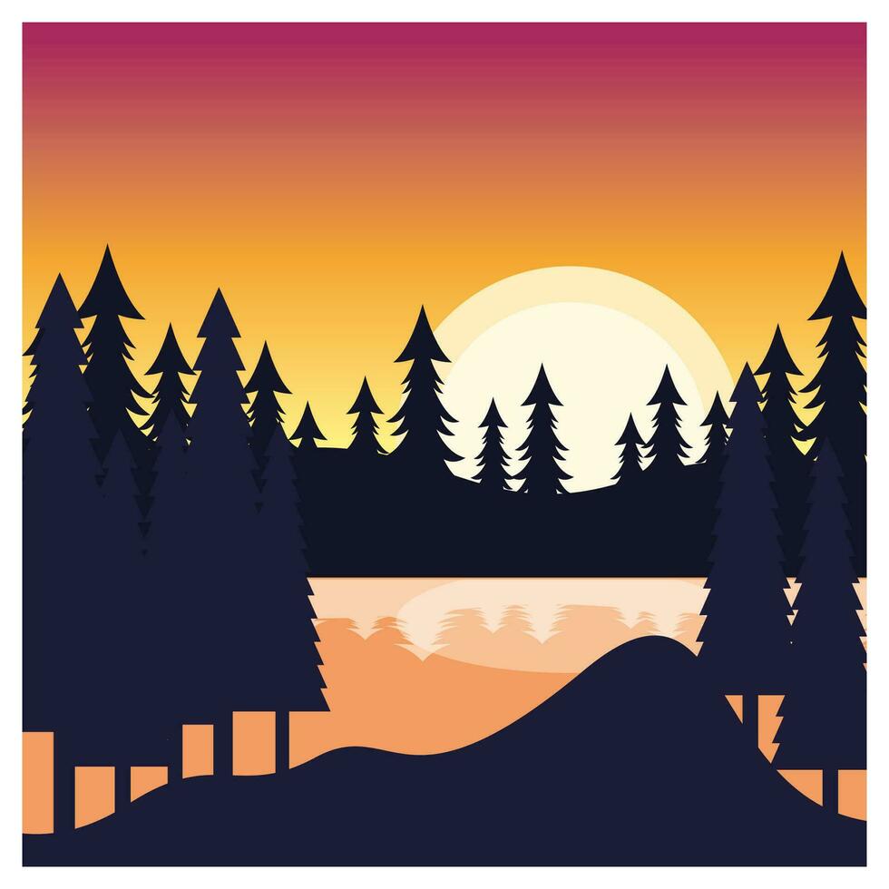 Beautiful landscape of mountains pine trees and moon vector
