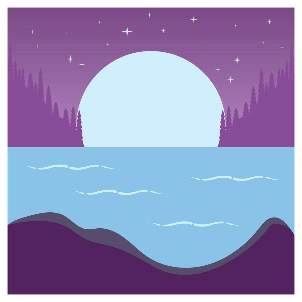 Beautiful landscape of mountains pine trees and moon vector