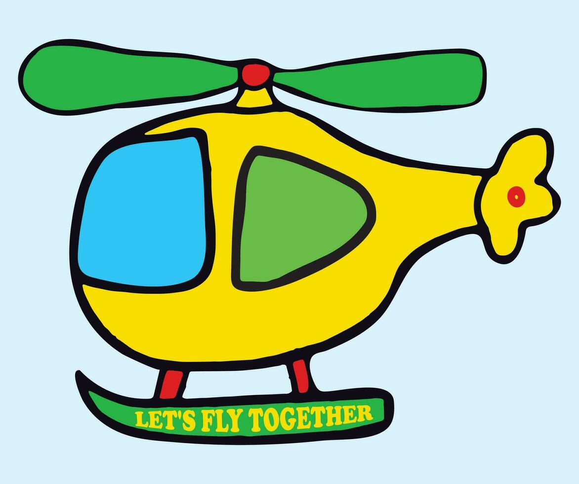 un dibujos animados helicóptero con el palabras vamos mosca juntos vector