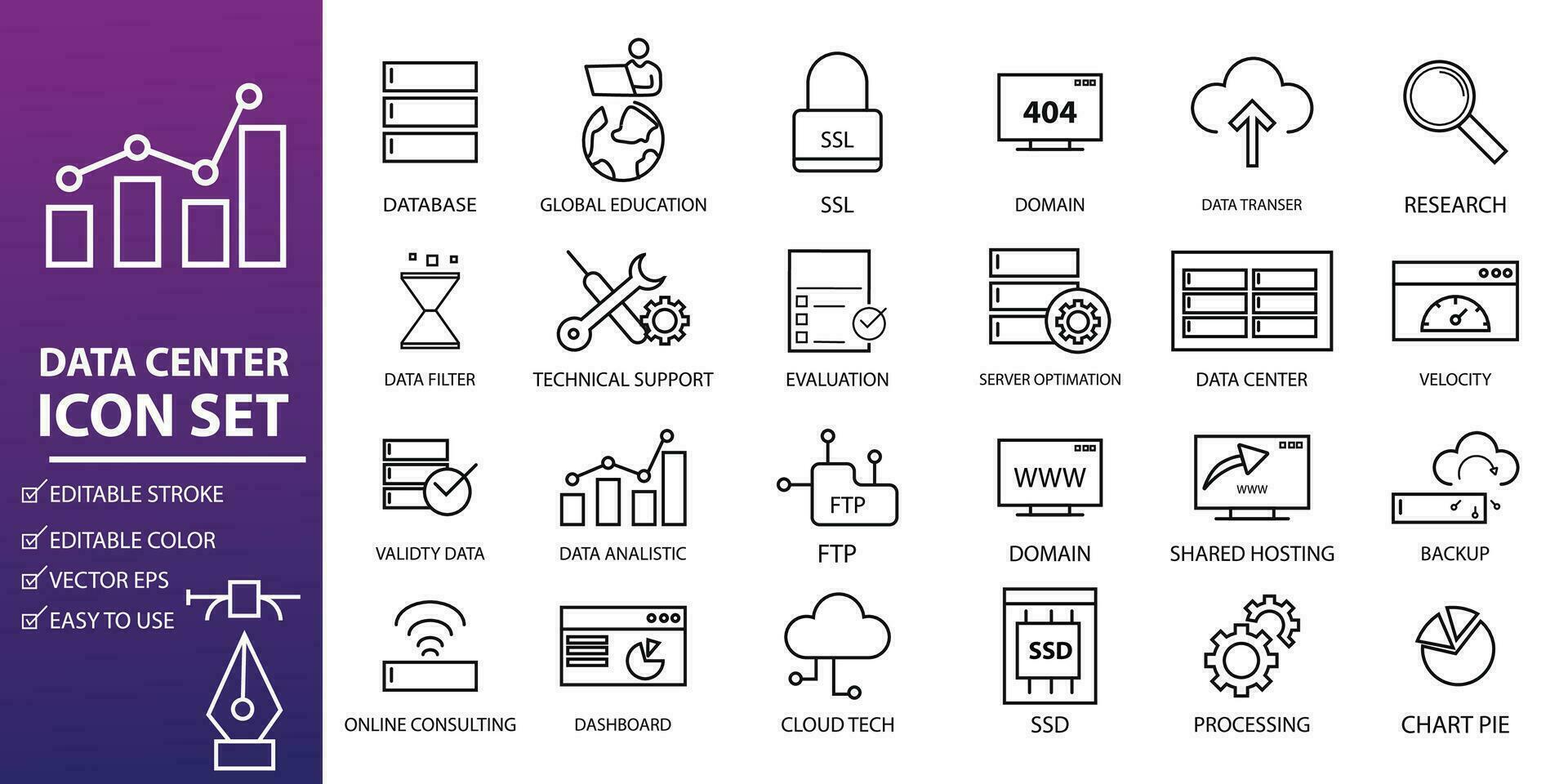 collection of data center technology icons pixel perfect editable ...