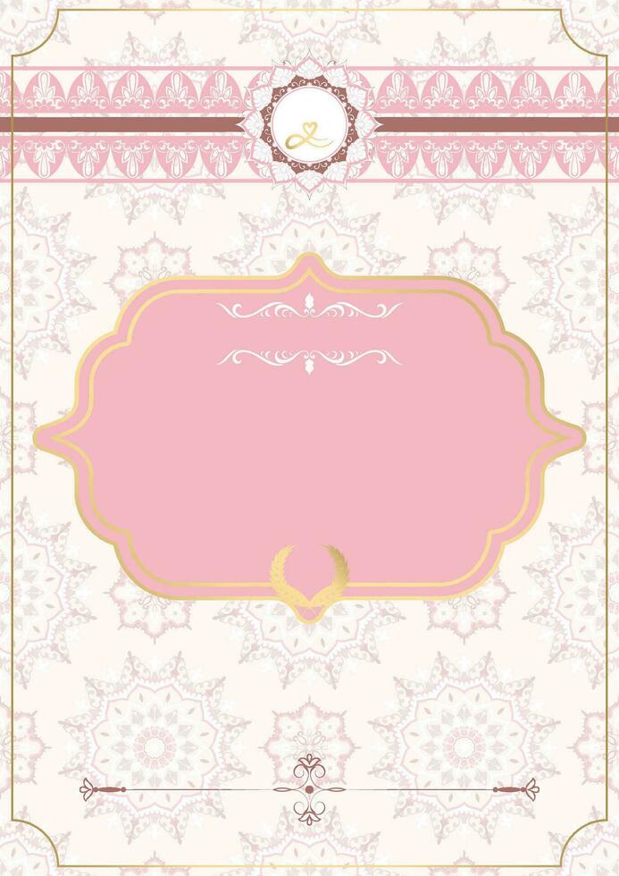 Textless wedding card with pink mandala and vintage decorative lines. vector