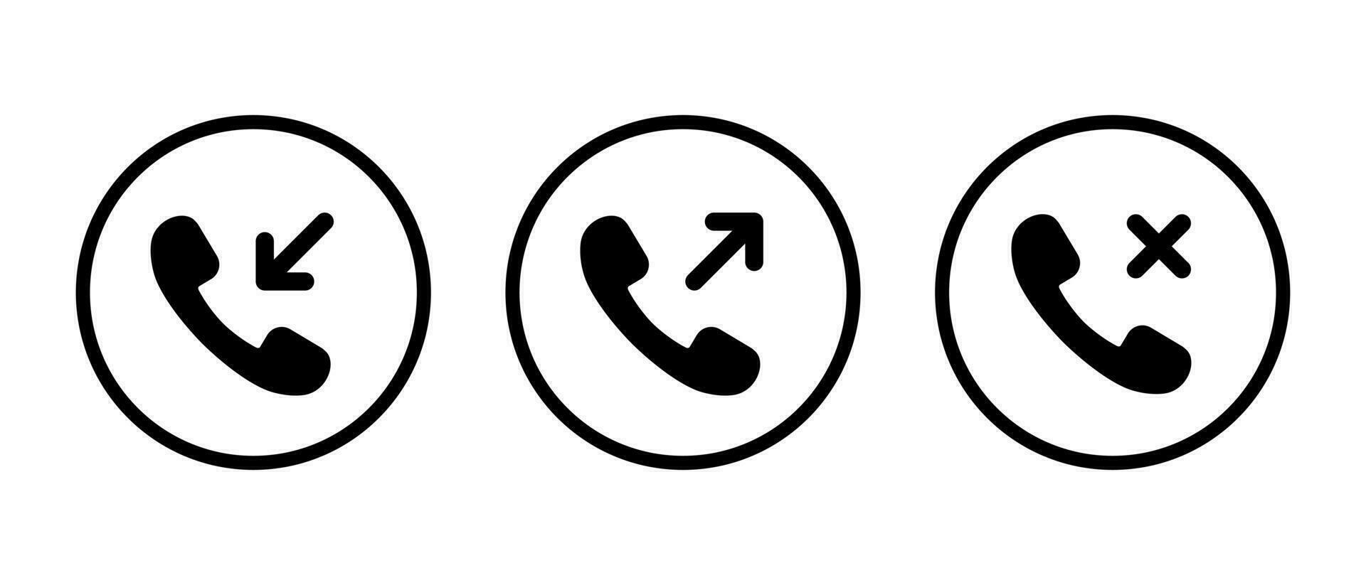 Incoming and outgoing, missed call icon vector on circle line