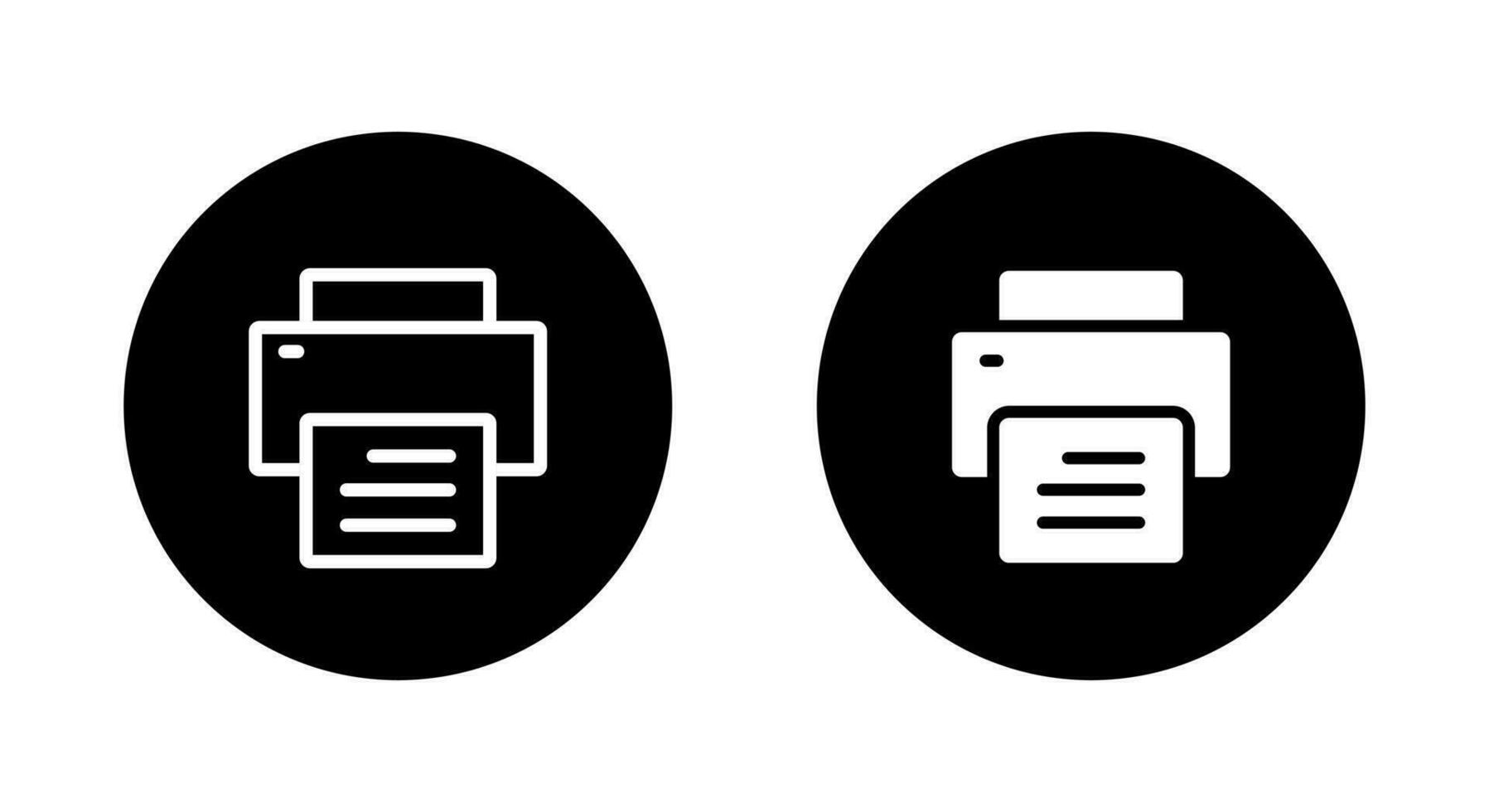 Print button icon on black circle. Printer symbol vector