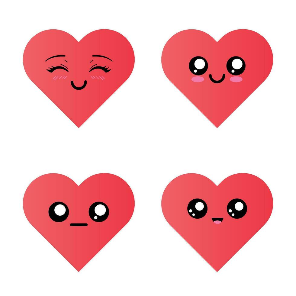 Set of Red Heart shape emoji icon, collection of flat heart emoticon vector