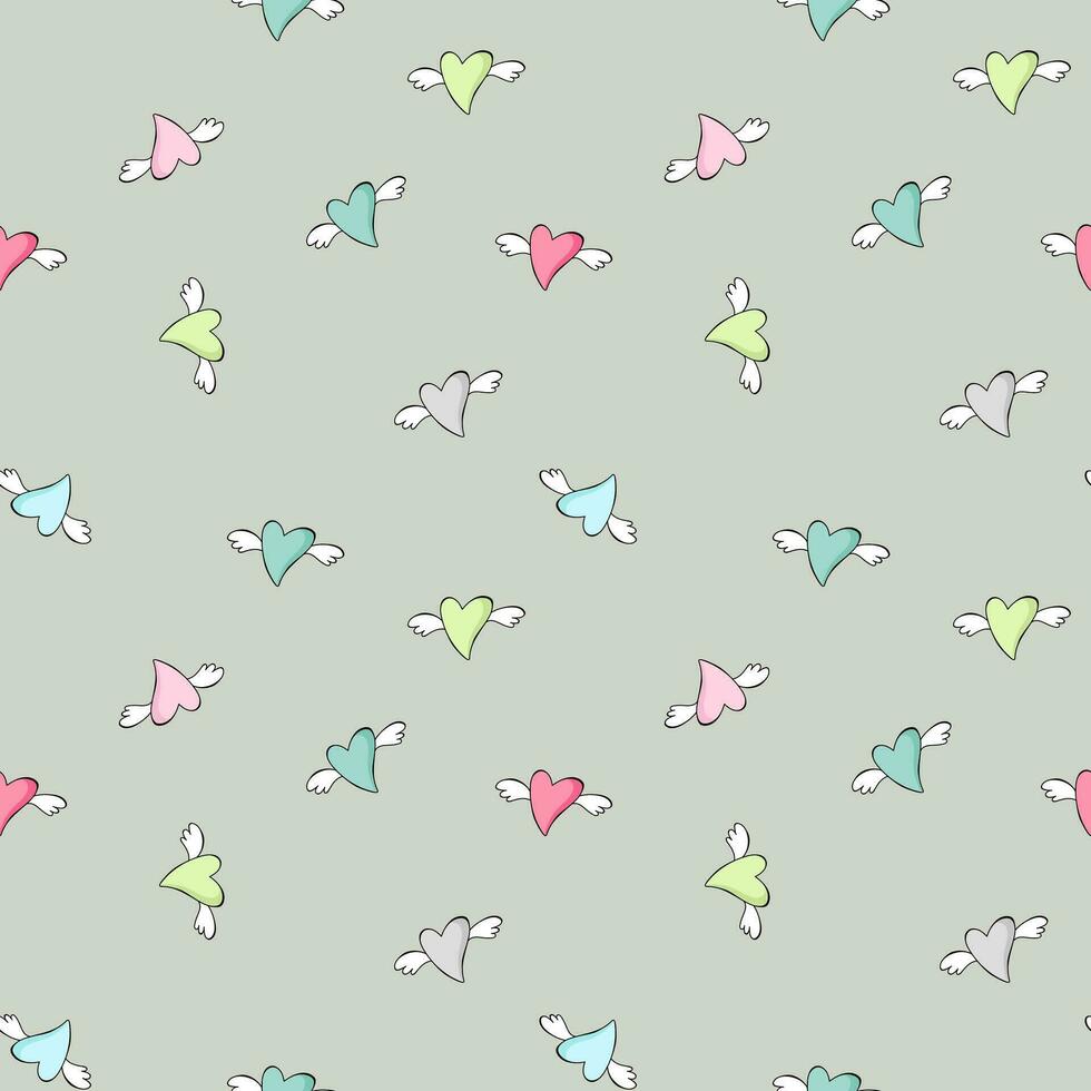 Cute colorful flying heart shapes seamless pattern Vector Image