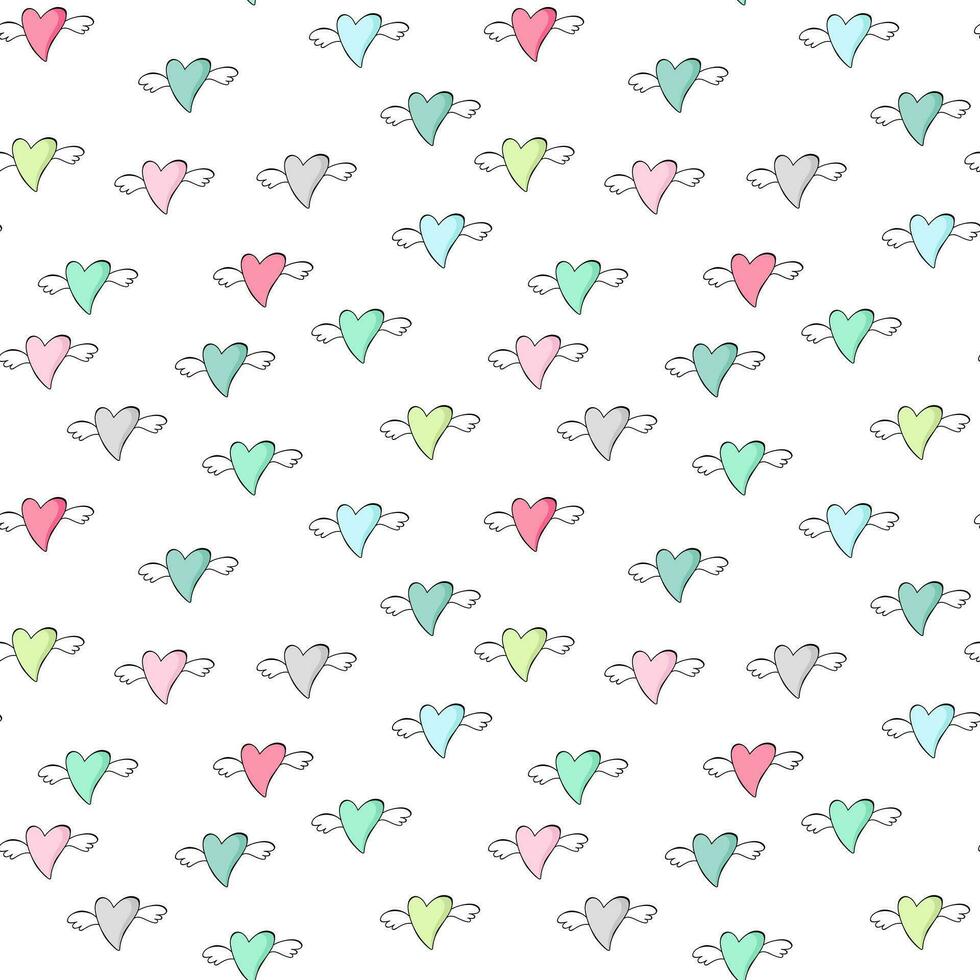 Cute colorful flying heart shapes seamless pattern Vector Image