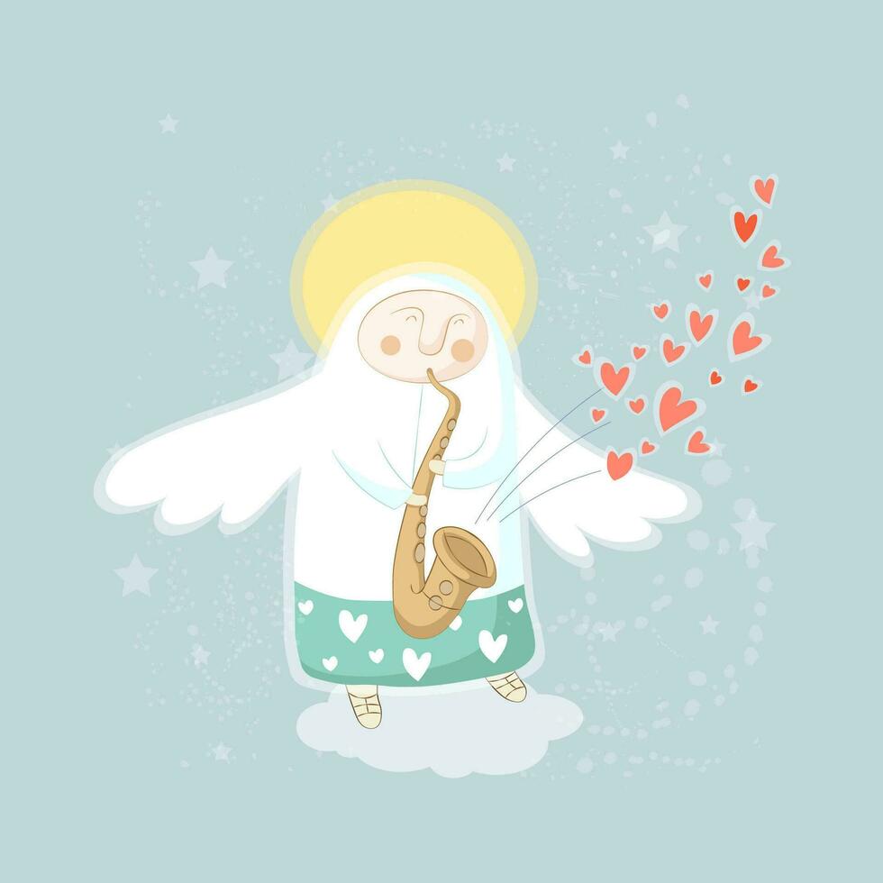 Cupid angel love character playing the saxophone vector illustration for Valentine day or wedding dating