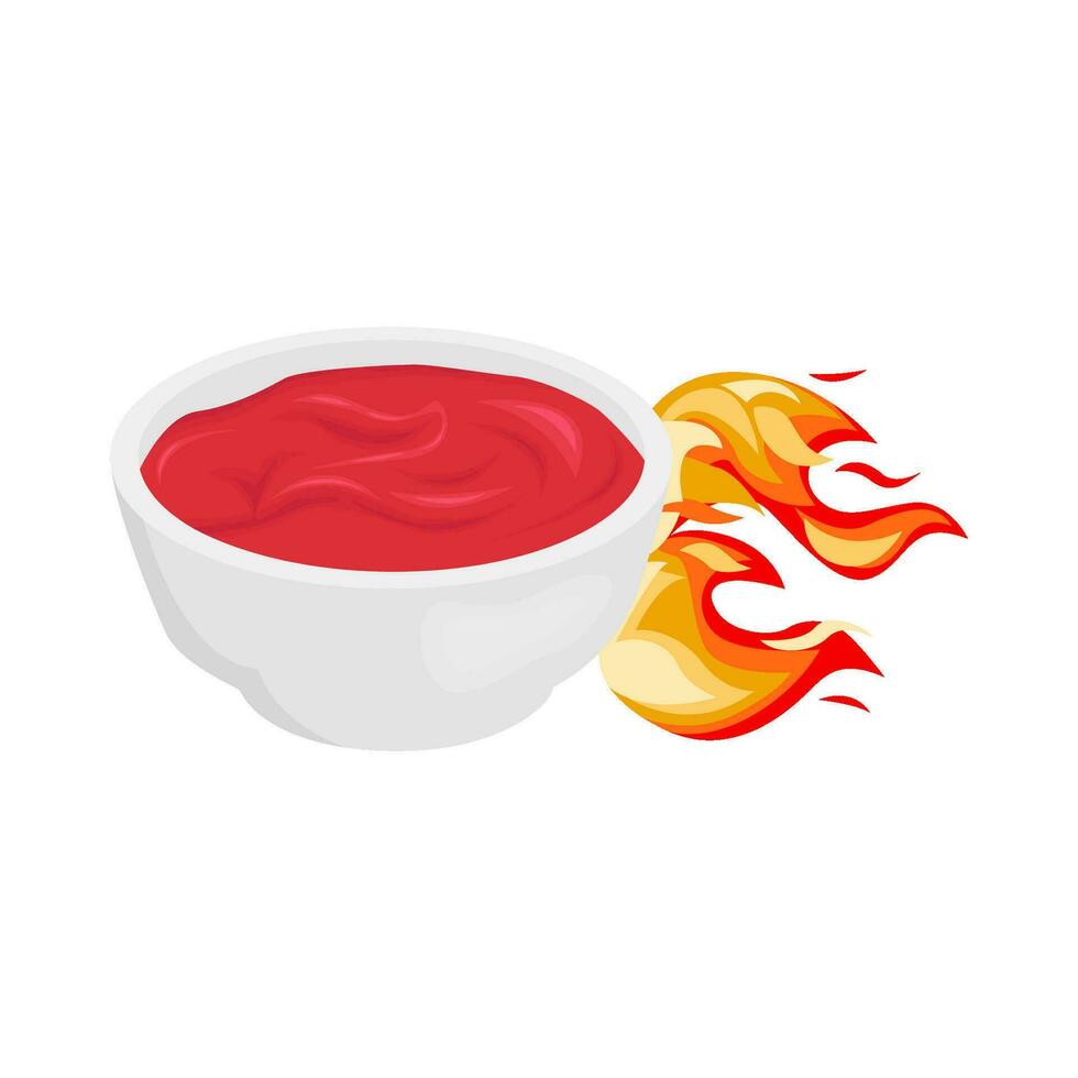 caliente fuego con salsa en cuenco ilustración vector