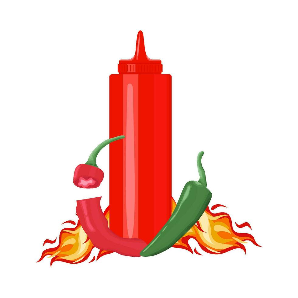 botella salsa con caliente chile ilustración vector