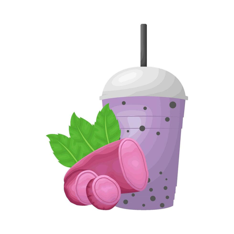 sweet potato with cup taro drink illustration vector