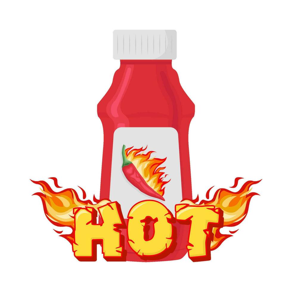 caliente fuego con botella salsa ilustración vector