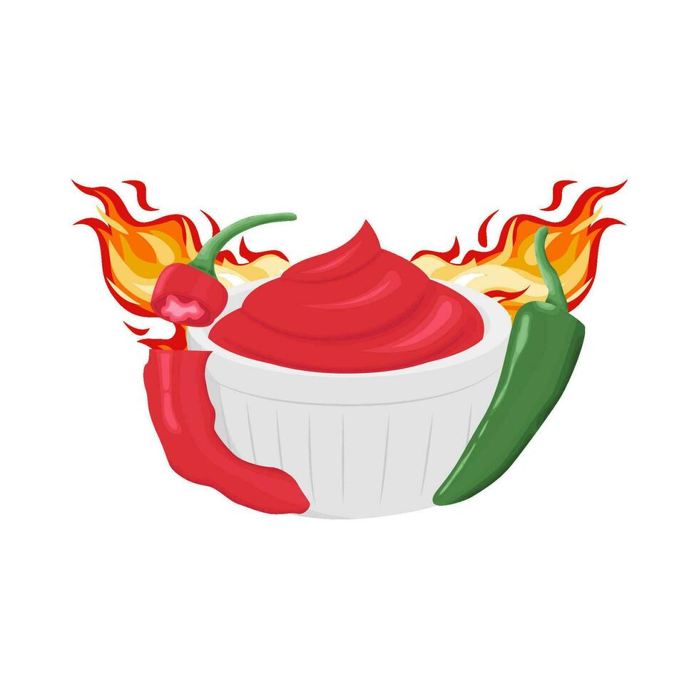 hot fire chili with sauce illustration vector