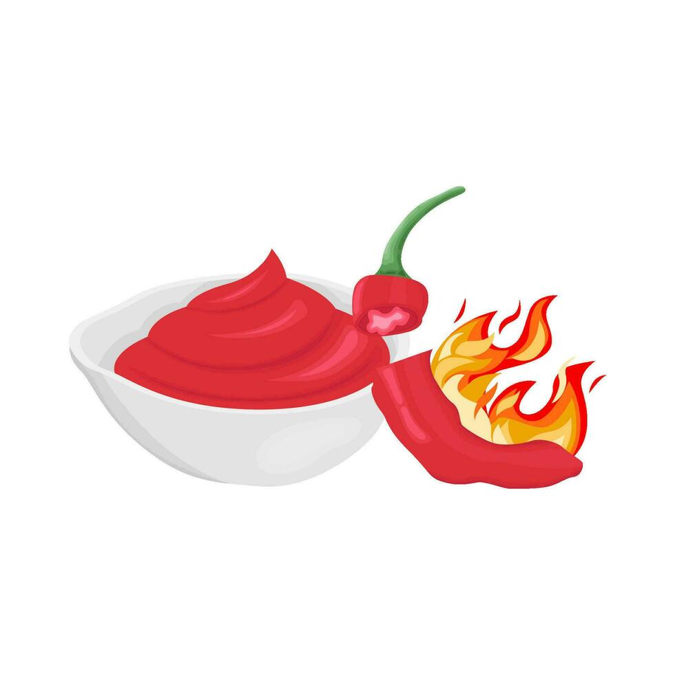 hot fire chili with sauce illustration vector