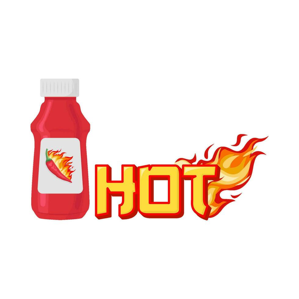 hot fire with bottle sauce illustration vector