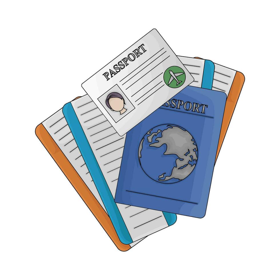 ticket in passport book with passport id card illustration vector