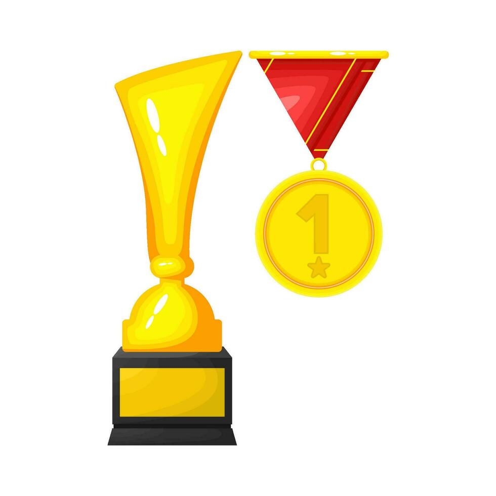 gold trophy champion with medal  illustration vector