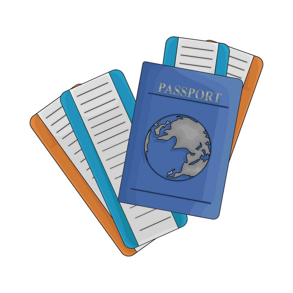 ticket in passport book illustration vector