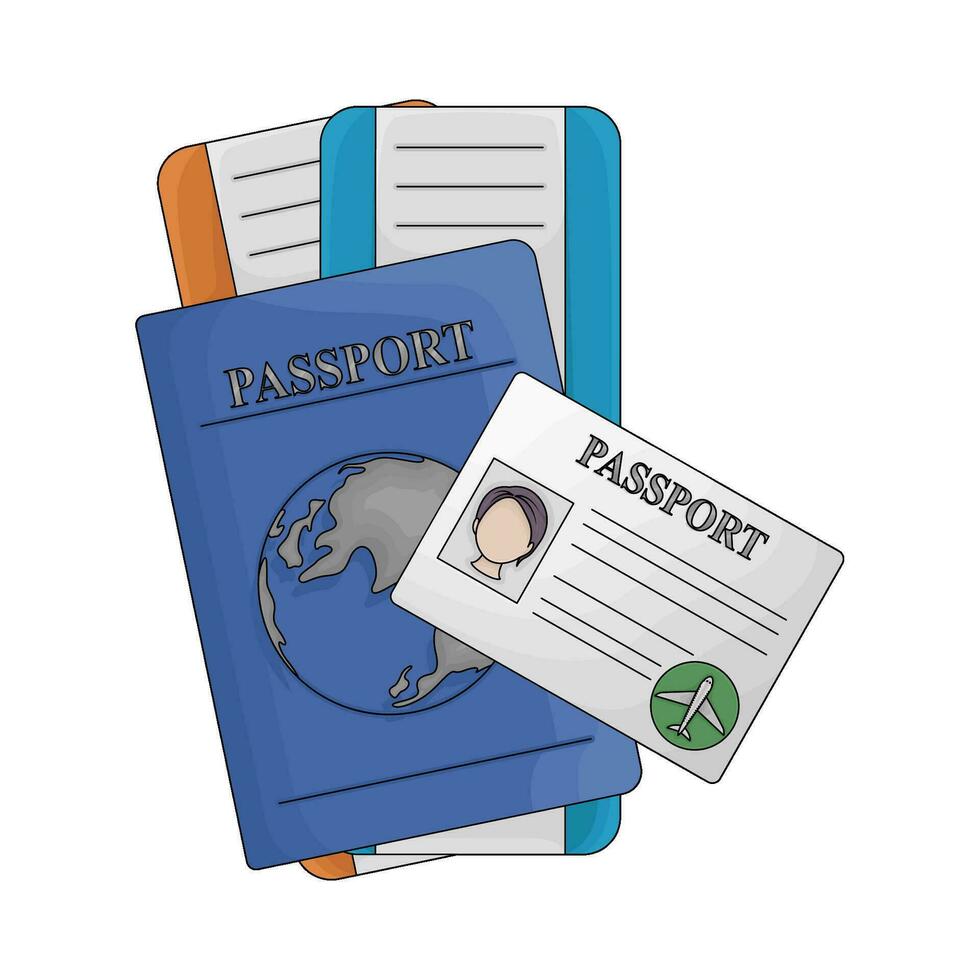 boleto en pasaporte libro con pasaporte tarjeta ilustración vector