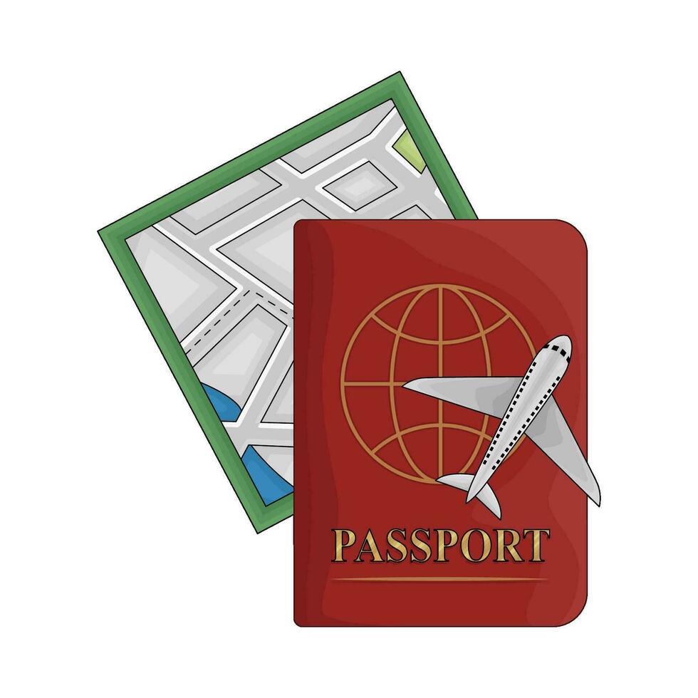 pasaporte libro con mapas ilustración vector
