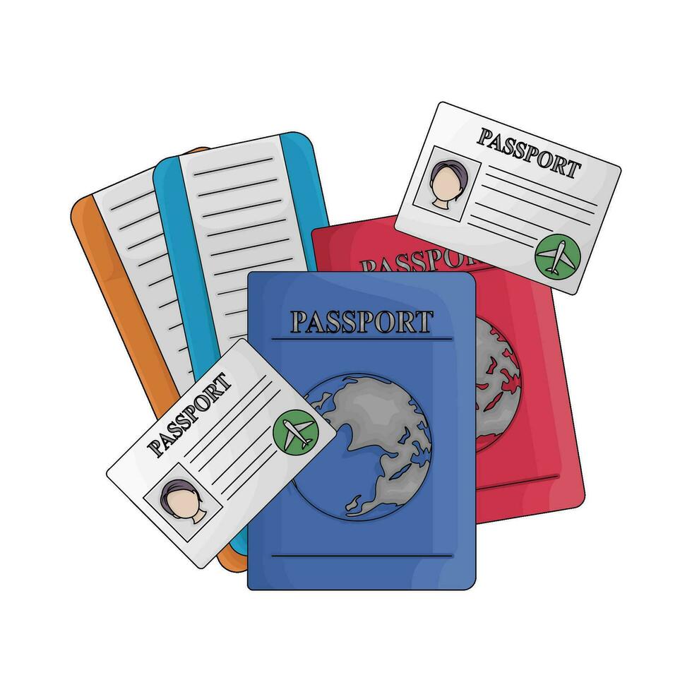 pasaporte libro, carné de identidad tarjeta pasaporte con boleto ilustración vector