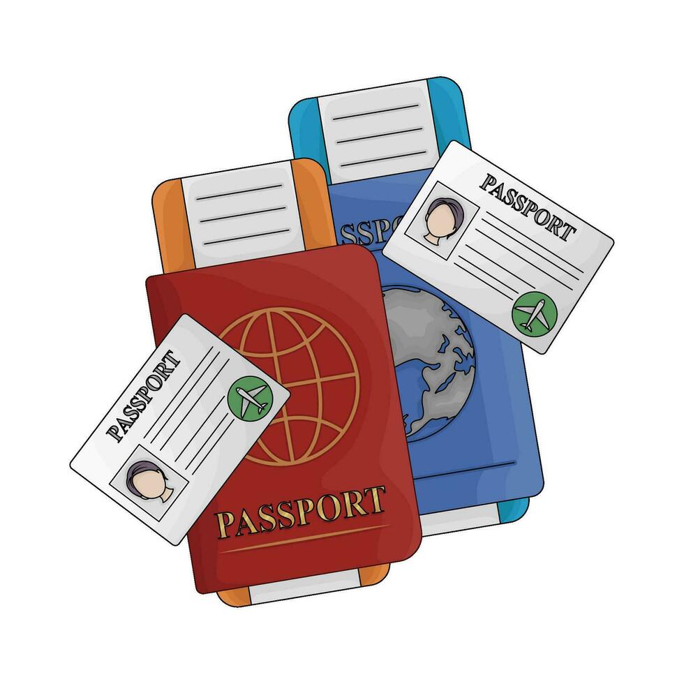 boleto en pasaporte libro con carné de identidad tarjeta pasaporte ilustración vector