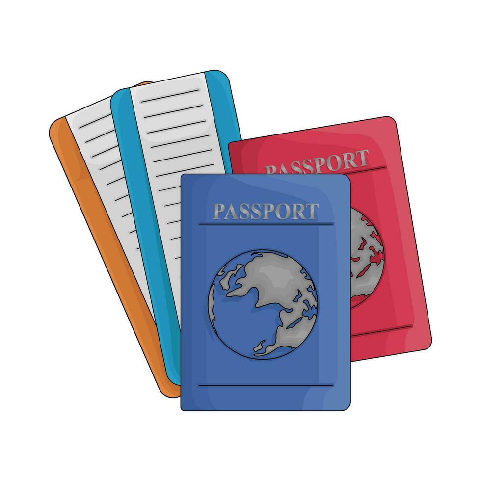 ticket in passport book illustration vector