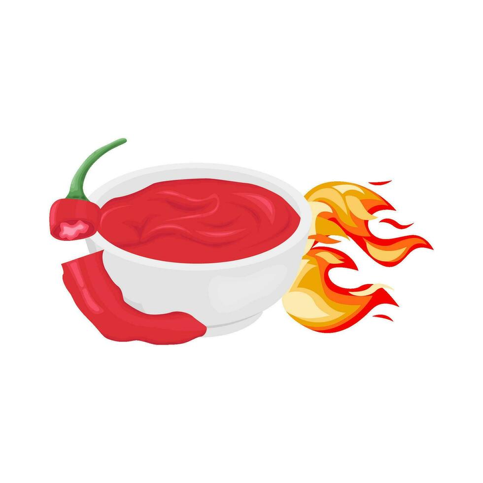caliente fuego, salsa con caliente chile ilustración vector