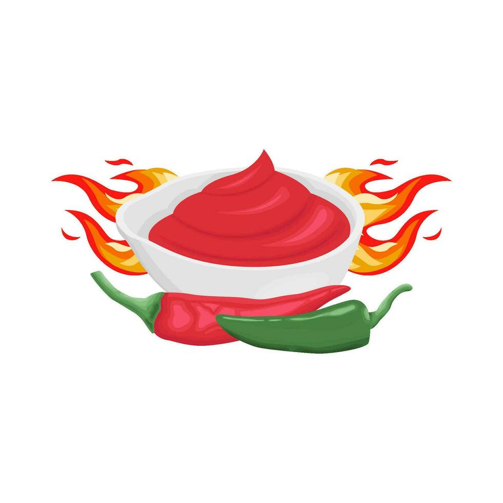 hot fire chili with sauce illustration vector