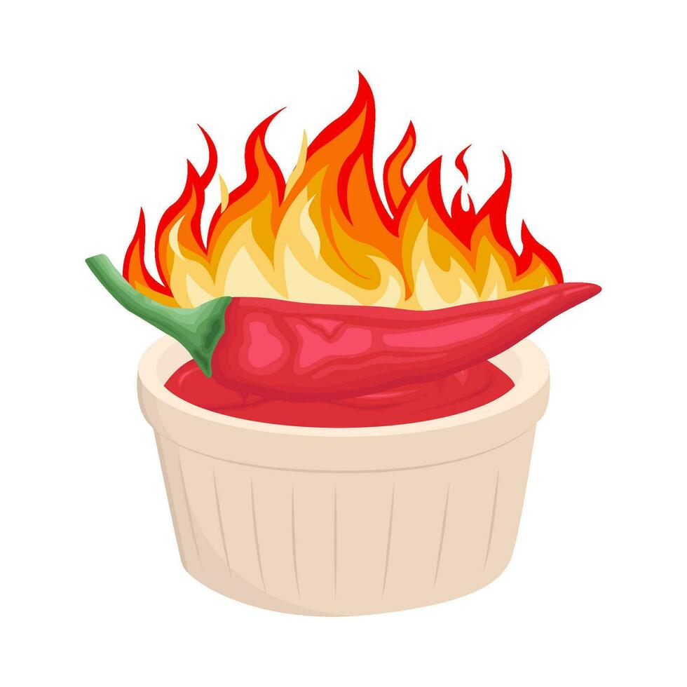 hot fire chili with sauce illustration vector