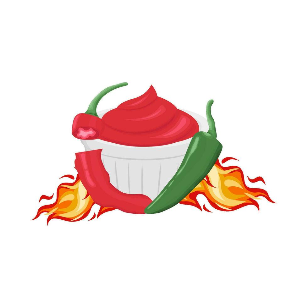 caliente fuego chile con salsa ilustración vector
