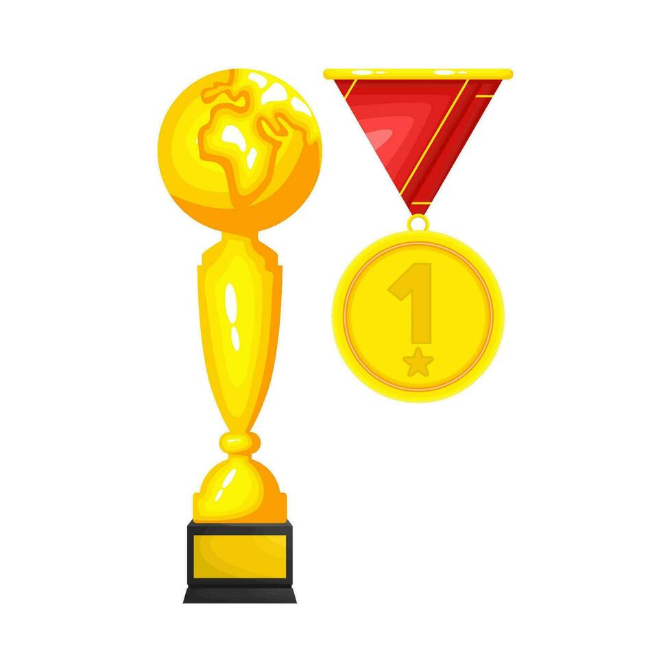 gold trophy champion with medal  illustration vector