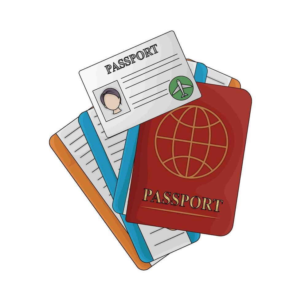 boleto en pasaporte libro con carné de identidad tarjeta pasaporte libro ilustración vector