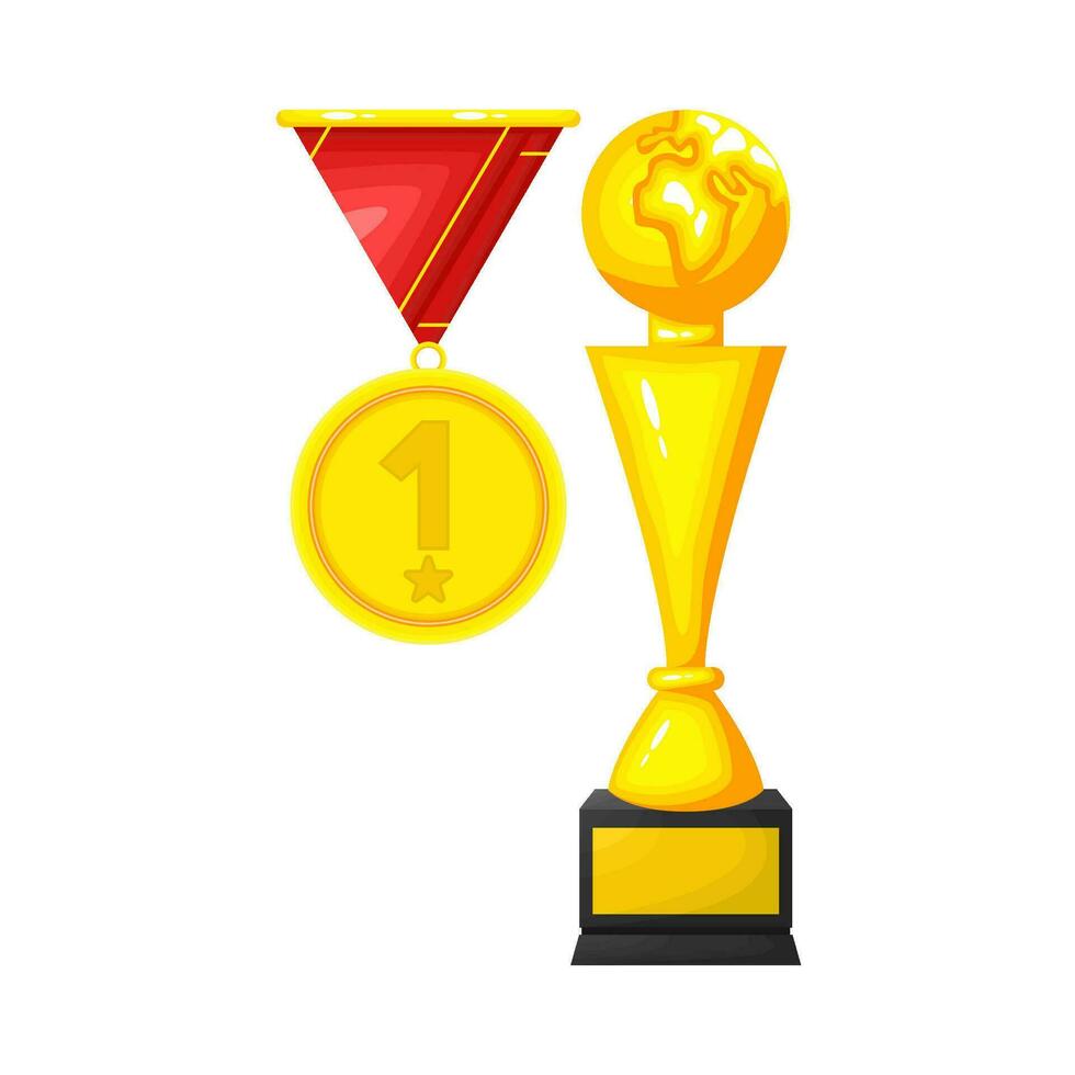 oro trofeo campeón con medalla ilustración vector