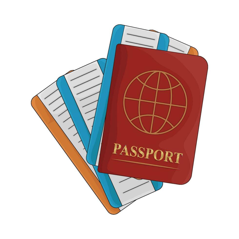 ticket in passport book illustration vector