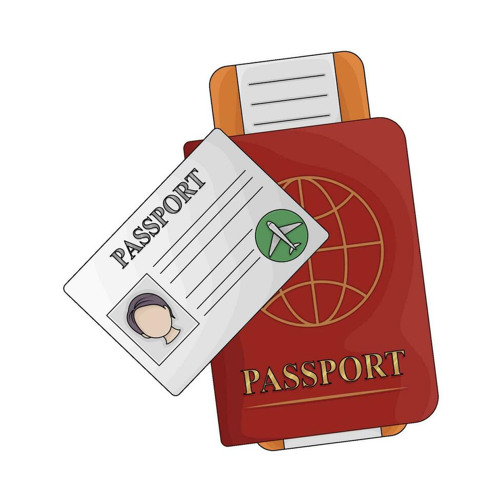 ticket in passport book illustration vector