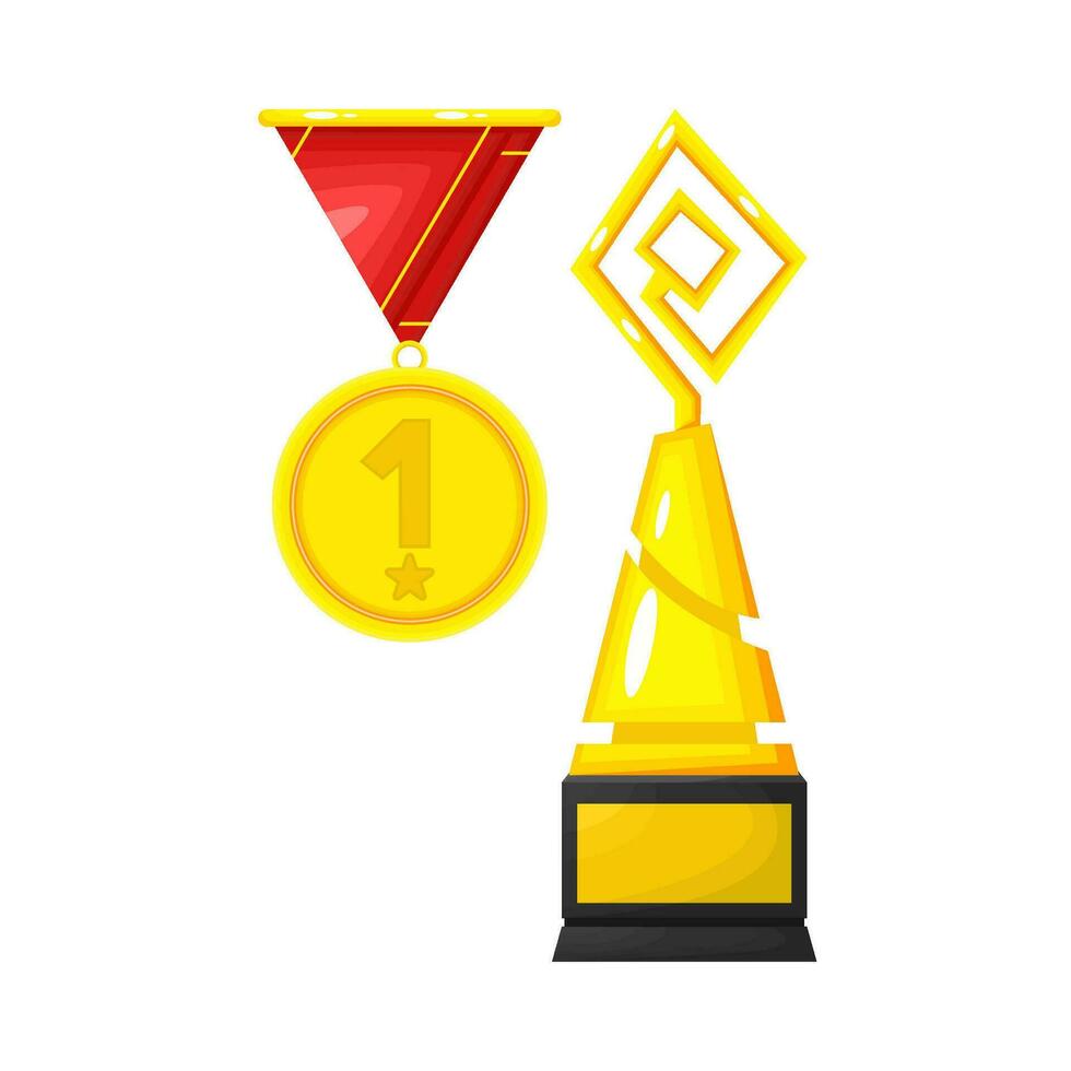 gold trophy champion with medal  illustration vector