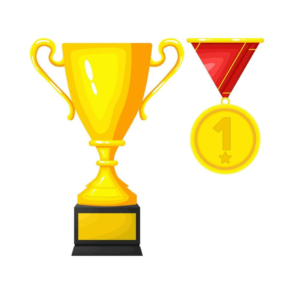 gold trophy champion with medal  illustration vector