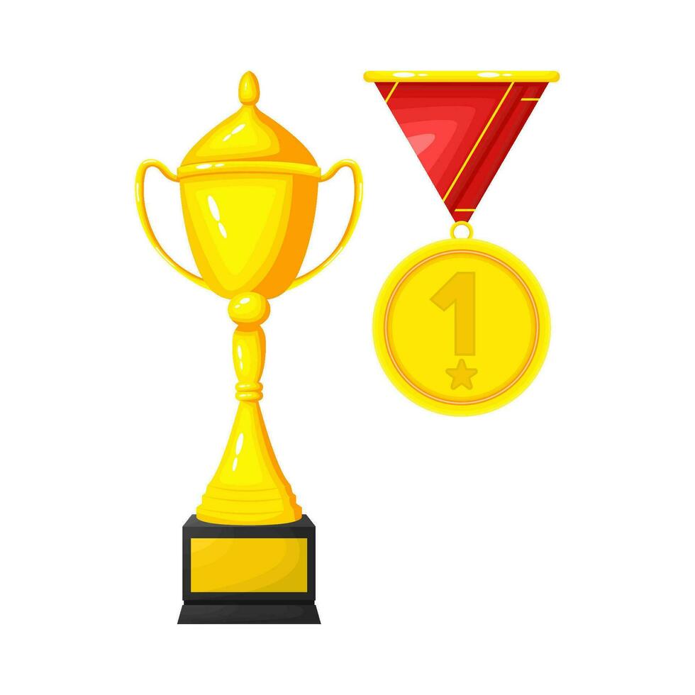 gold trophy champion with medal  illustration vector