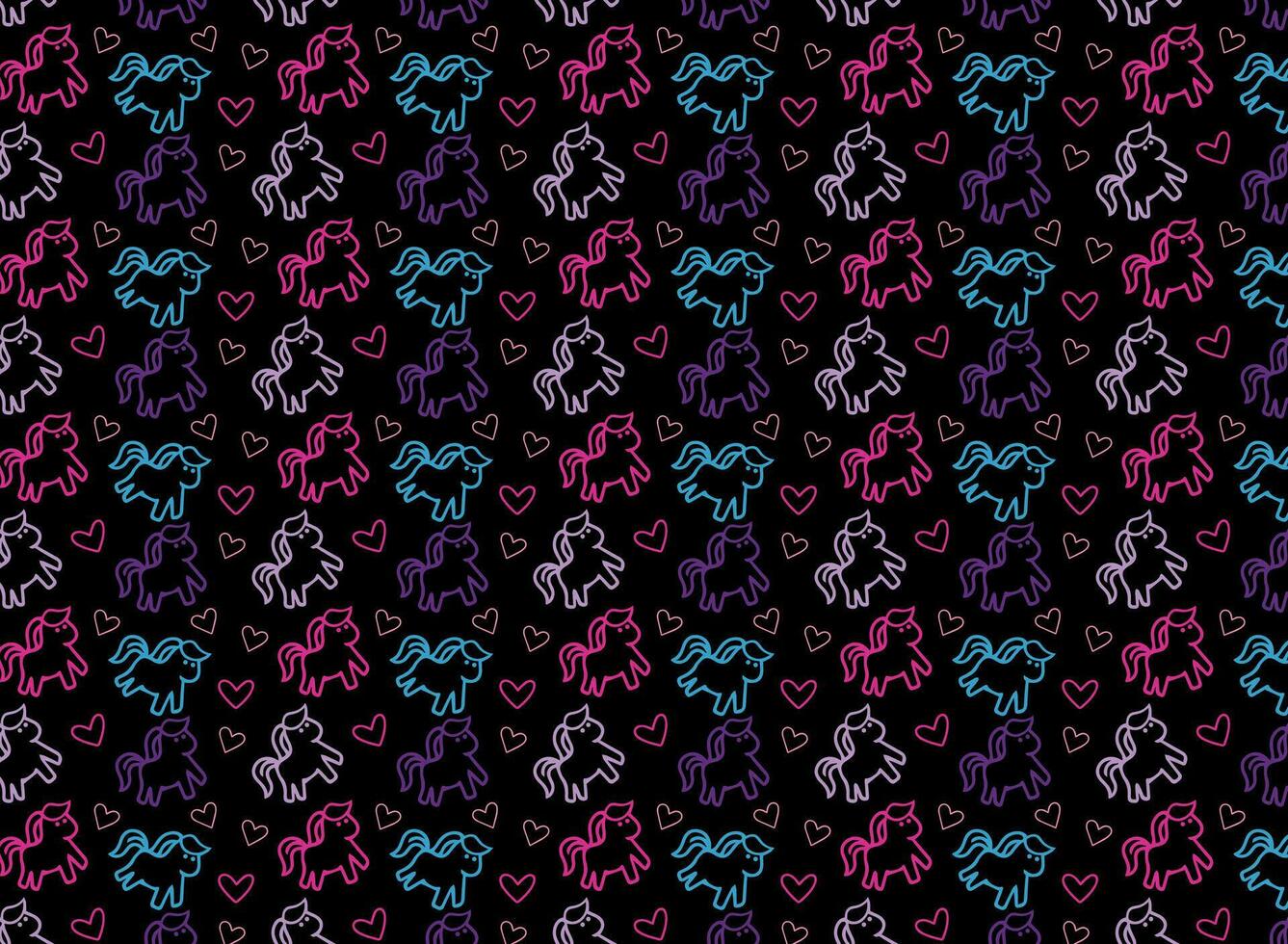 Unicorn Pattern, with unicorns and hearts in various vibrant colors vector