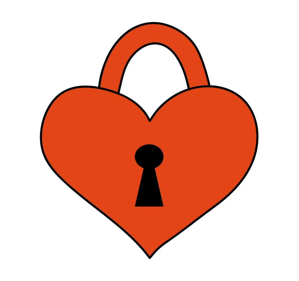 Red padlock in form heart. Valentine day element. Vector flat illustration.