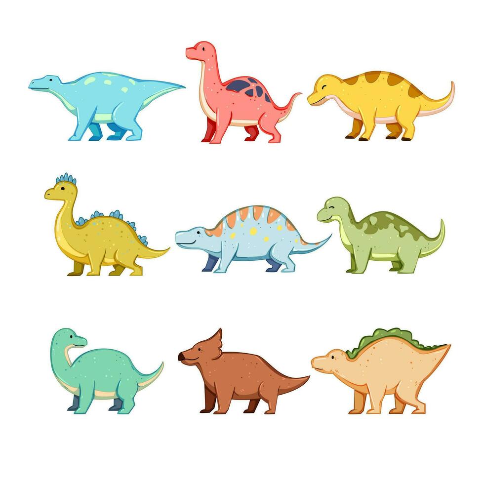 dinosaur character set cartoon vector illustration