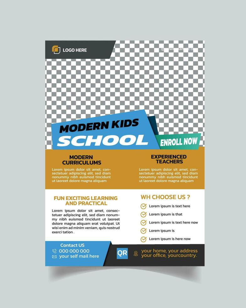 Baby School Flyer Template and Study Admission Leaflet Layout Design or Creative School Flyer A4 vector