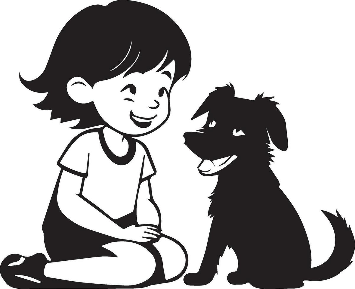 A Cute Girl and A Dog Vector Illustration