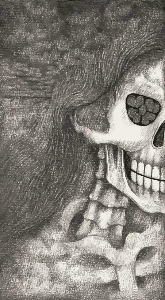 cráneo surrealista Arte diseño por mano dibujo en papel. vector